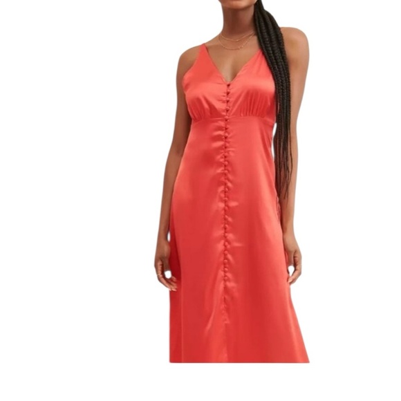 Anthropologie NEW Red Satin Button Front Slip Dress - Picture 5 of 8